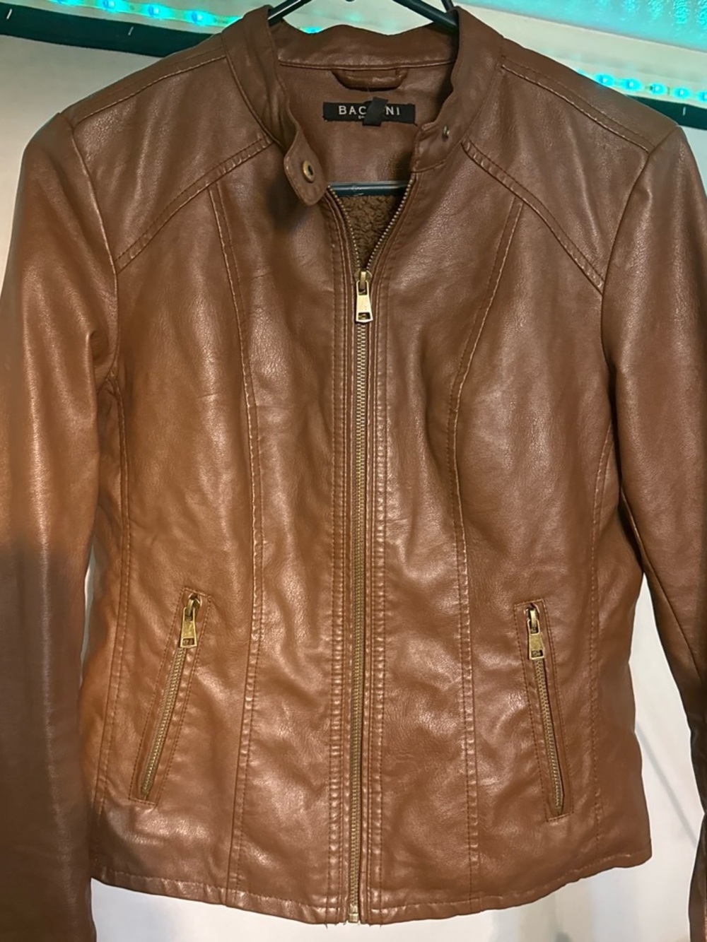 Baccini Women's Brown Faux Leather Zip Jacket